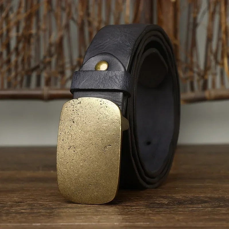 Distressed Brass Buckle Leather Belt