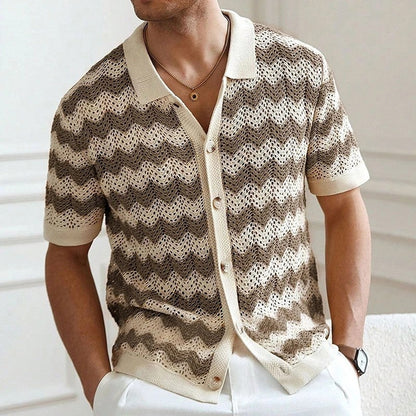 Marelo Open Knit Chevron Button-Up Shirt