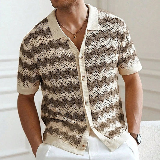 Marelo Open Knit Chevron Button-Up Shirt