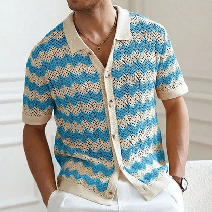 Marelo Open Knit Chevron Button-Up Shirt