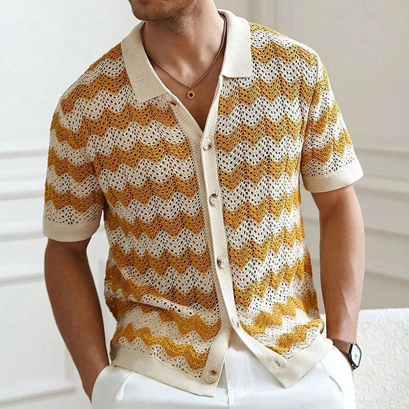 Marelo Open Knit Chevron Button-Up Shirt