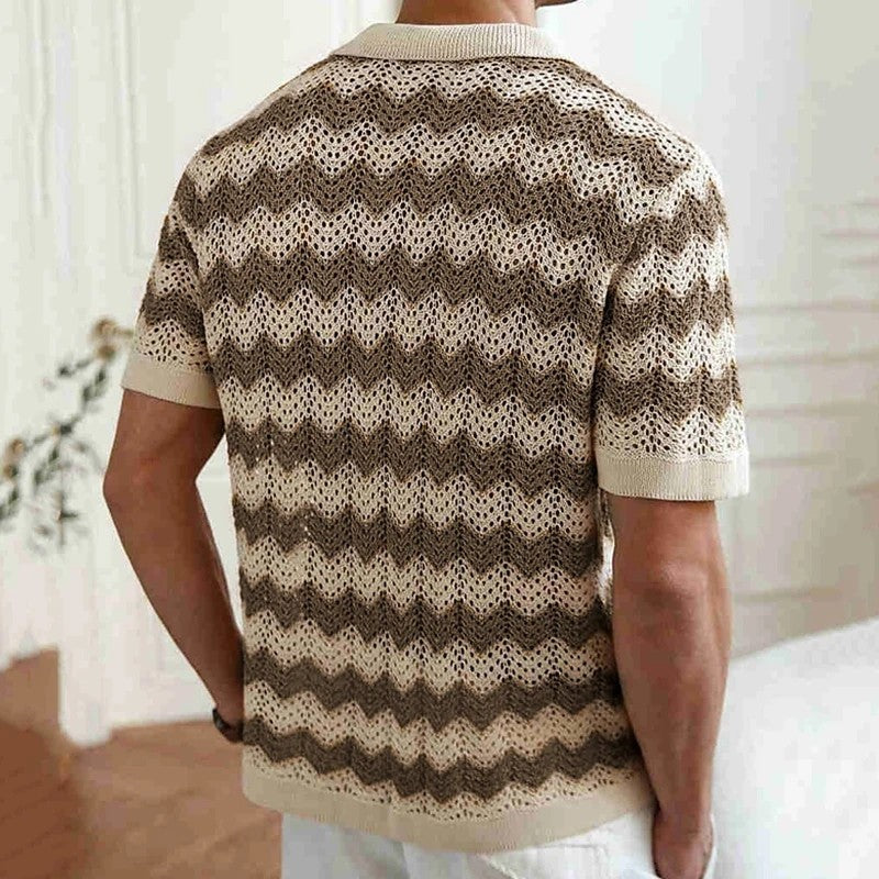 Marelo Open Knit Chevron Button-Up Shirt