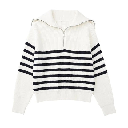 Maribel Striped Half-Zip Knit Sweater