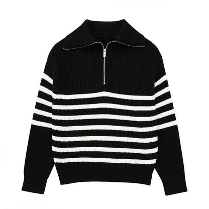 Maribel Striped Half-Zip Knit Sweater