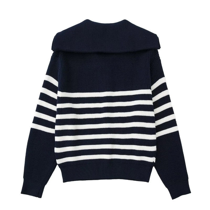 Maribel Striped Half-Zip Knit Sweater