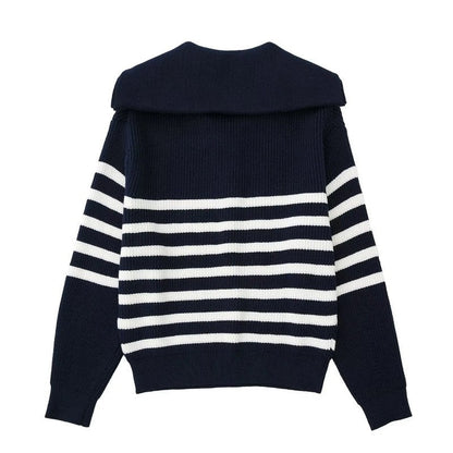 Maribel Striped Half-Zip Knit Sweater
