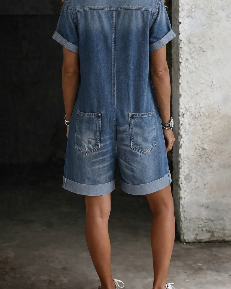 Marvella Relaxed Button-Up Denim Romper