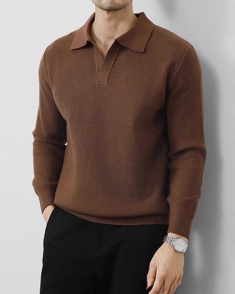 Merano Ribbed Knit Polo Sweater