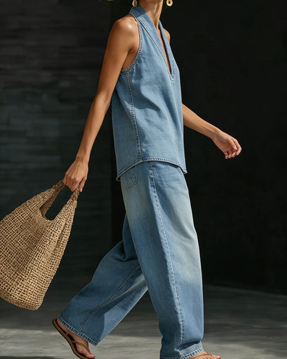 Mirelle Relaxed Halter Denim Top