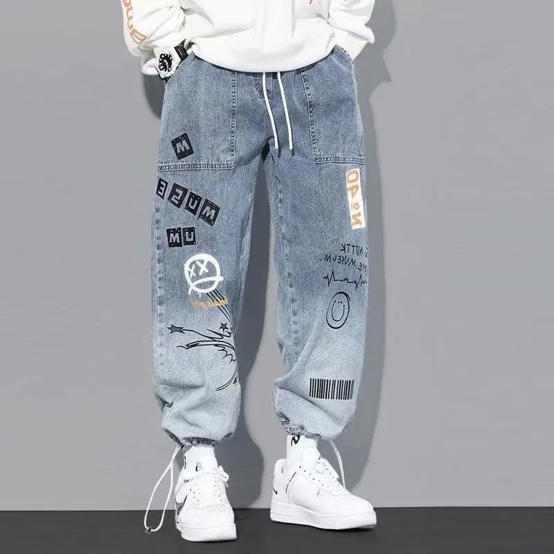 Mirox Relaxed Graphic Patchwork Denim Joggers