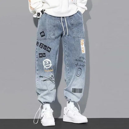 Mirox Relaxed Graphic Patchwork Denim Joggers