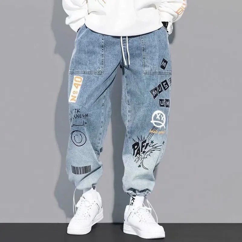 Mirox Relaxed Graphic Patchwork Denim Joggers