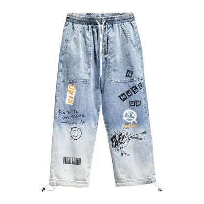 Mirox Relaxed Graphic Patchwork Denim Joggers