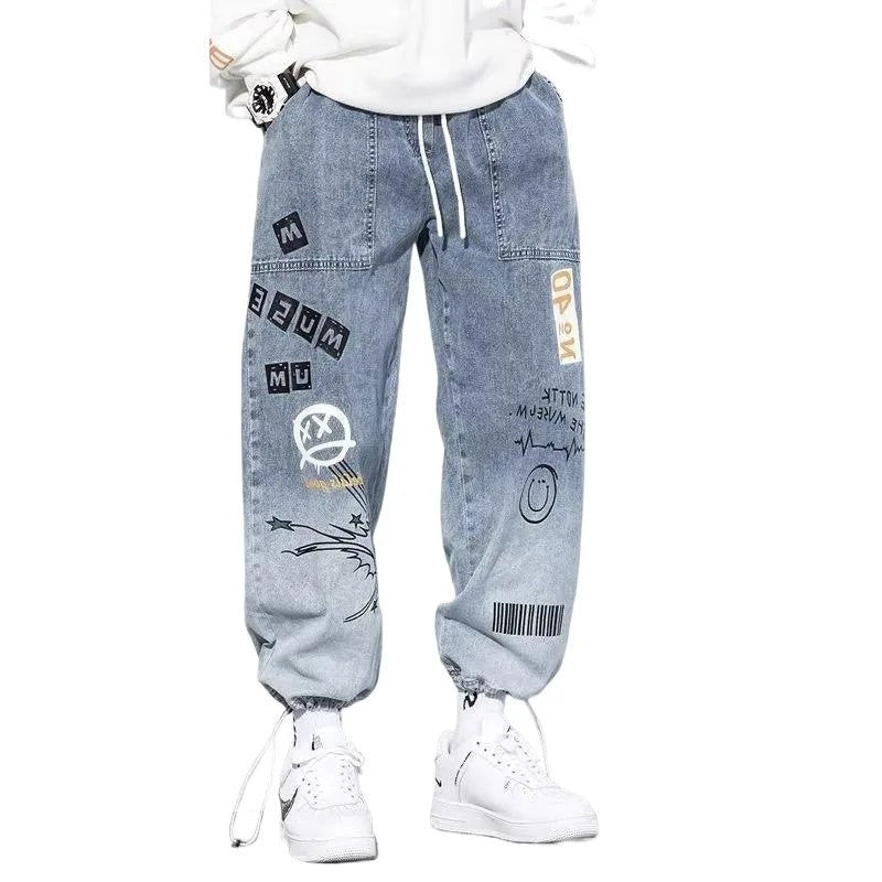 Mirox Relaxed Graphic Patchwork Denim Joggers