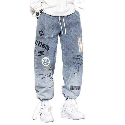 Mirox Relaxed Graphic Patchwork Denim Joggers
