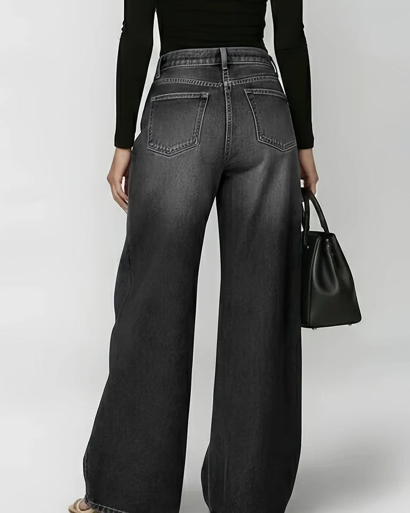 Olivine Grommet Wide-Leg Denim Jeans