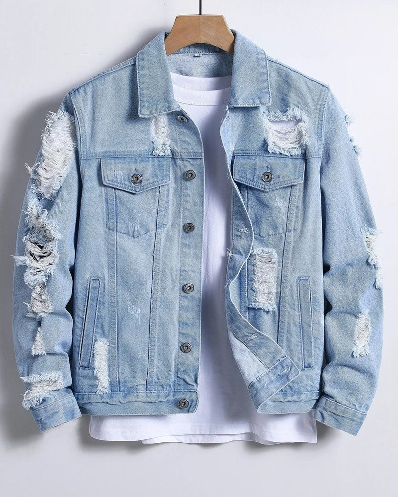 Ravik Distressed Light Wash Denim Jacket
