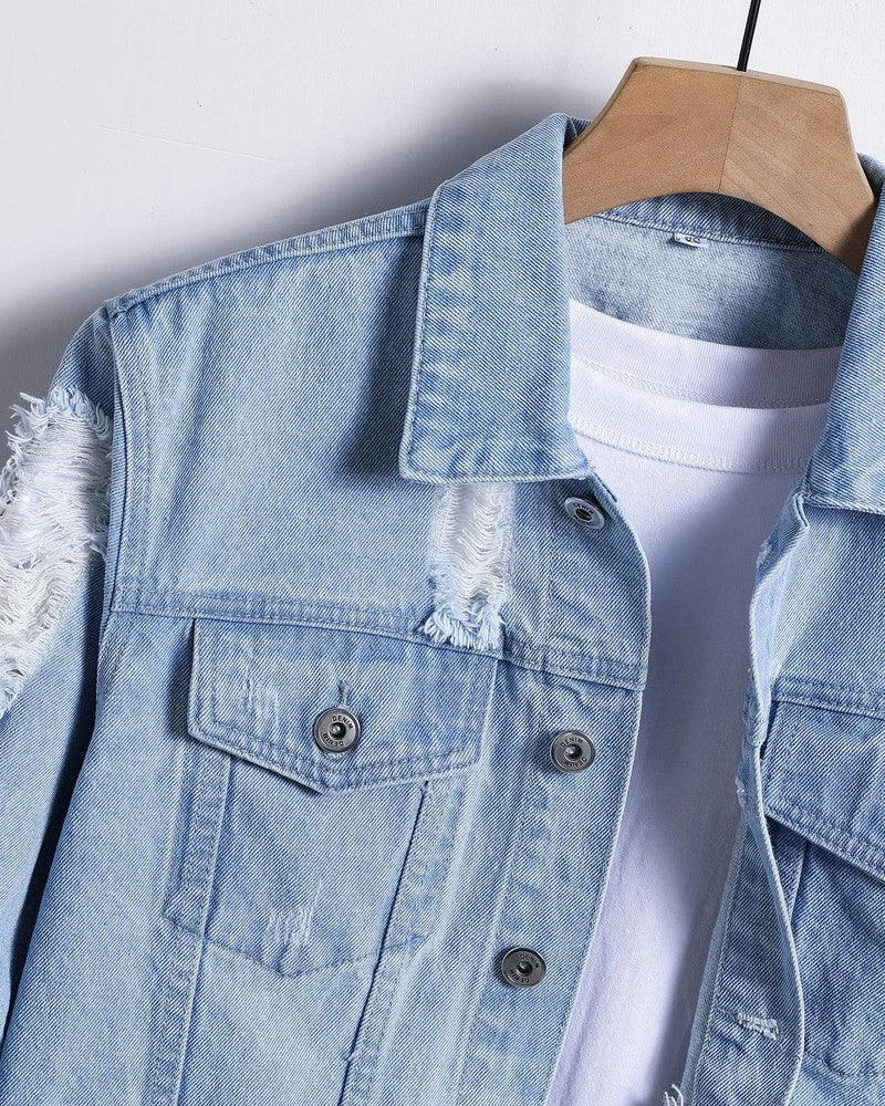 Ravik Distressed Light Wash Denim Jacket