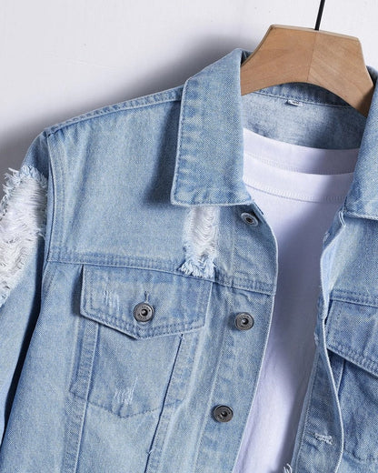 Ravik Distressed Light Wash Denim Jacket