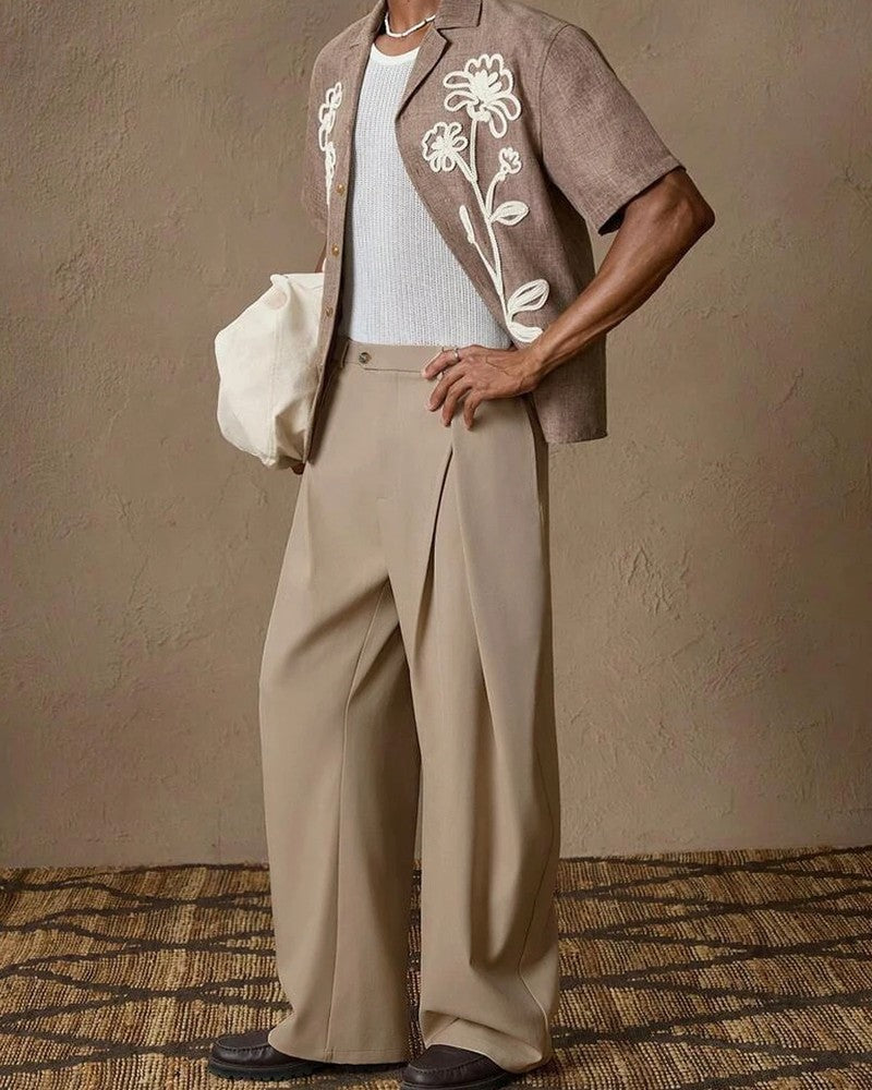 Valen Relaxed Pleated Wide-Leg Trousers