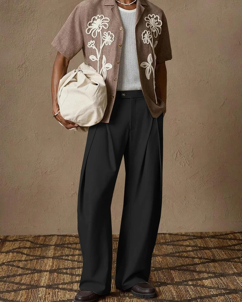 Valen Relaxed Pleated Wide-Leg Trousers