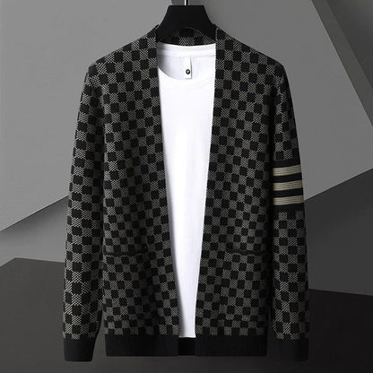 Varlen Check Knit Open Cardigan