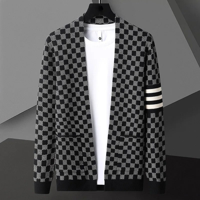 Varlen Check Knit Open Cardigan