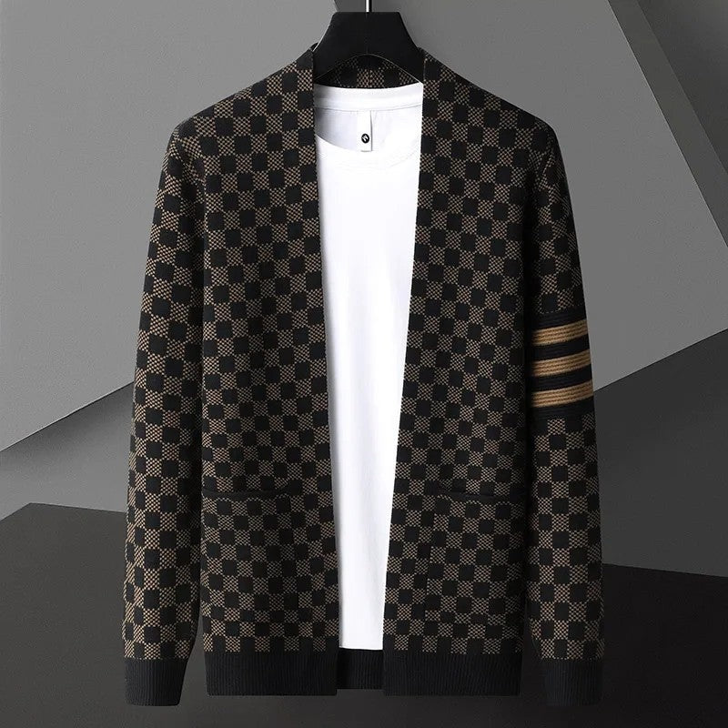 Varlen Check Knit Open Cardigan