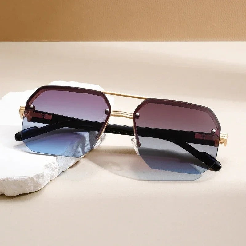 Veyron Geometric Rimless Gradient Sunglasses